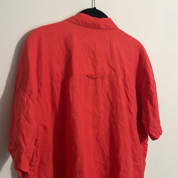 Red Organic Linen Eileen Fisher Button Up Shirt - Picture 8 of 8